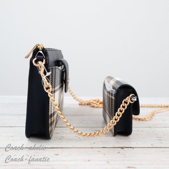 NWT Coach C8682 Poppy Crossbody With Garden Plaid Print in Midnight - Picture 4 of 11